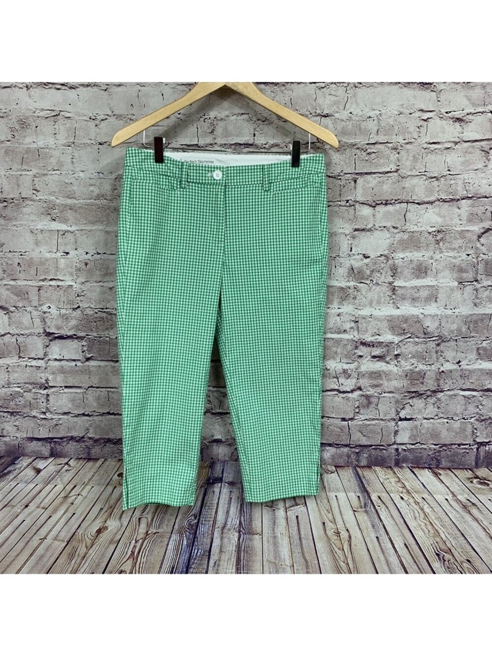Talbots Green White Gingham Check Perfect Skimmer Capris